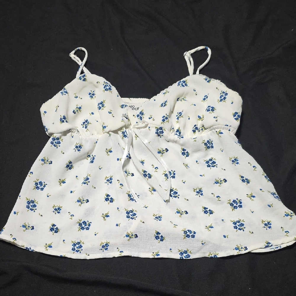 No Boundaries White and Blue Floral Camisole